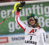 Katharina Liensberger of Austria reacts in finish of the second run of the women slalom race of the Audi FIS Alpine skiing World cup Flachau, Austria. Women slalom race of the Audi FIS Alpine skiing World cup season 2018-2019 was held Flachau, Austria, on Tuesday, 8th of January 2019.
