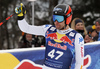 Tenth placed Matteo Marsaglia of Italy reacts in finish of the men downhill race of the Audi FIS Alpine skiing World cup Kitzbuehel, Austria. Men downhill Hahnenkamm race of the Audi FIS Alpine skiing World cup season 2018-2019 was held Kitzbuehel, Austria, on Friday, 25th of January 2019.
