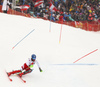 Marco Schwarz of Austria skiing in the second run of men slalom race of the Audi FIS Alpine skiing World cup Kitzbuehel, Austria. Men slalom Hahnenkamm race of the Audi FIS Alpine skiing World cup season 2018-2019 was held Kitzbuehel, Austria, on Saturday, 26th of January 2019.
