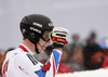 Winner Clement Noel of France reacts in finish of the second run of men slalom race of the Audi FIS Alpine skiing World cup Kitzbuehel, Austria. Men slalom Hahnenkamm race of the Audi FIS Alpine skiing World cup season 2018-2019 was held Kitzbuehel, Austria, on Saturday, 26th of January 2019.
