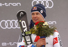 Third placed Alexis Pinturault of France celebrates his success after end of the second run of men slalom race of the Audi FIS Alpine skiing World cup Kitzbuehel, Austria. Men slalom Hahnenkamm race of the Audi FIS Alpine skiing World cup season 2018-2019 was held Kitzbuehel, Austria, on Saturday, 26th of January 2019.
