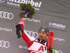Second placed Marcel Hirscher of Austria celebrates his success after end of the second run of men slalom race of the Audi FIS Alpine skiing World cup Kitzbuehel, Austria. Men slalom Hahnenkamm race of the Audi FIS Alpine skiing World cup season 2018-2019 was held Kitzbuehel, Austria, on Saturday, 26th of January 2019.
