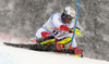 Ramon Zenhaeusern of Switzerland skiing during first run of men slalom race of the Audi FIS Alpine skiing World cup Kitzbuehel, Austria. Men slalom Hahnenkamm race of the Audi FIS Alpine skiing World cup season 2018-2019 was held Kitzbuehel, Austria, on Saturday, 26th of January 2019.
