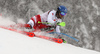 Marco Schwarz of Austria skiing during first run of men slalom race of the Audi FIS Alpine skiing World cup Kitzbuehel, Austria. Men slalom Hahnenkamm race of the Audi FIS Alpine skiing World cup season 2018-2019 was held Kitzbuehel, Austria, on Saturday, 26th of January 2019.
