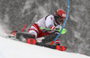 Christian Hirschbuehl of Austria skiing during first run of men slalom race of the Audi FIS Alpine skiing World cup Kitzbuehel, Austria. Men slalom Hahnenkamm race of the Audi FIS Alpine skiing World cup season 2018-2019 was held Kitzbuehel, Austria, on Saturday, 26th of January 2019.
