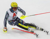 Mattias Hargin of Sweden skiing during first run of men slalom race of the Audi FIS Alpine skiing World cup Kitzbuehel, Austria. Men slalom Hahnenkamm race of the Audi FIS Alpine skiing World cup season 2018-2019 was held Kitzbuehel, Austria, on Saturday, 26th of January 2019.
