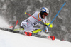 Linus Strasser of Germany skiing during first run of men slalom race of the Audi FIS Alpine skiing World cup Kitzbuehel, Austria. Men slalom Hahnenkamm race of the Audi FIS Alpine skiing World cup season 2018-2019 was held Kitzbuehel, Austria, on Saturday, 26th of January 2019.
