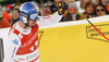 Third placed Dominik Paris of Italy reacts in finish of the super-g race of the Audi FIS Alpine skiing World cup Kitzbuehel, Austria. Men super-g Hahnenkamm race of the Audi FIS Alpine skiing World cup season 2018-2019 was held Kitzbuehel, Austria, on Sunday, 27th of January 2019.
