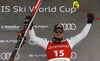 Third placed Dominik Paris of Italy celebrates his medal won in the super-g race of the Audi FIS Alpine skiing World cup Kitzbuehel, Austria. Men super-g Hahnenkamm race of the Audi FIS Alpine skiing World cup season 2018-2019 was held Kitzbuehel, Austria, on Sunday, 27th of January 2019.
