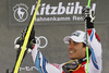 Second placed Johan Clarey of France celebrates his medal won in the super-g race of the Audi FIS Alpine skiing World cup Kitzbuehel, Austria. Men super-g Hahnenkamm race of the Audi FIS Alpine skiing World cup season 2018-2019 was held Kitzbuehel, Austria, on Sunday, 27th of January 2019.
