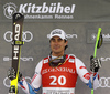 Second placed Johan Clarey of France celebrates his medal won in the super-g race of the Audi FIS Alpine skiing World cup Kitzbuehel, Austria. Men super-g Hahnenkamm race of the Audi FIS Alpine skiing World cup season 2018-2019 was held Kitzbuehel, Austria, on Sunday, 27th of January 2019.
