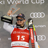 Third placed Dominik Paris of Italy celebrates his medal won in the super-g race of the Audi FIS Alpine skiing World cup Kitzbuehel, Austria. Men super-g Hahnenkamm race of the Audi FIS Alpine skiing World cup season 2018-2019 was held Kitzbuehel, Austria, on Sunday, 27th of January 2019.
