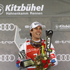 Second placed Johan Clarey of France celebrates his medal won in the super-g race of the Audi FIS Alpine skiing World cup Kitzbuehel, Austria. Men super-g Hahnenkamm race of the Audi FIS Alpine skiing World cup season 2018-2019 was held Kitzbuehel, Austria, on Sunday, 27th of January 2019.
