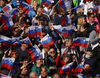 Slovenian spectators during the men giant slalom race of the Audi FIS Alpine skiing World cup in Kranjska Gora, Slovenia. Men giant slalom race of the Audi FIS Alpine skiing World cup season 2018-2019 was held on Podkoren course in Kranjska Gora, Slovenia, on Saturday, 9th of March 2019.
