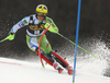 Stefan Hadalin of Slovenia skiing during the first run of the men slalom race of the Audi FIS Alpine skiing World cup in Kranjska Gora, Slovenia. Men slalom race of the Audi FIS Alpine skiing World cup season 2018-2019 was held on Podkoren course in Kranjska Gora, Slovenia, on Sunday, 10th of March 2019.
