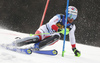Luca Aerni of Switzerland skiing during the first run of the men slalom race of the Audi FIS Alpine skiing World cup in Kranjska Gora, Slovenia. Men slalom race of the Audi FIS Alpine skiing World cup season 2018-2019 was held on Podkoren course in Kranjska Gora, Slovenia, on Sunday, 10th of March 2019.
