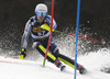 Jens Henttinen of Finland skiing during the first run of the men slalom race of the Audi FIS Alpine skiing World cup in Kranjska Gora, Slovenia. Men slalom race of the Audi FIS Alpine skiing World cup season 2018-2019 was held on Podkoren course in Kranjska Gora, Slovenia, on Sunday, 10th of March 2019.
