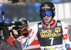 Clement Noel of France reacts in finish of the second run of the men slalom race of the Audi FIS Alpine skiing World cup in Kranjska Gora, Slovenia. Men slalom race of the Audi FIS Alpine skiing World cup season 2018-2019 was held on Podkoren course in Kranjska Gora, Slovenia, on Sunday, 10th of March 2019.
