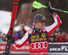 Third placed Marcel Hirscher of Austria celebrating after the men slalom race of the Audi FIS Alpine skiing World cup in Kranjska Gora, Slovenia. Men slalom race of the Audi FIS Alpine skiing World cup season 2018-2019 was held on Podkoren course in Kranjska Gora, Slovenia, on Sunday, 10th of March 2019.
