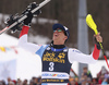 Winner Ramon Zenhaeusern of Switzerland celebrating after the men slalom race of the Audi FIS Alpine skiing World cup in Kranjska Gora, Slovenia. Men slalom race of the Audi FIS Alpine skiing World cup season 2018-2019 was held on Podkoren course in Kranjska Gora, Slovenia, on Sunday, 10th of March 2019.
