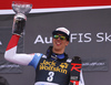 Winner Ramon Zenhaeusern of Switzerland celebrating on the podium after the men slalom race of the Audi FIS Alpine skiing World cup in Kranjska Gora, Slovenia. Men slalom race of the Audi FIS Alpine skiing World cup season 2018-2019 was held on Podkoren course in Kranjska Gora, Slovenia, on Sunday, 10th of March 2019.
