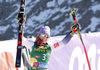 Third placed Tessa Worley of France celebrates her medal won in the women giant slalom race of the Audi FIS Alpine skiing World cup in Soelden, Austria. First race of women Audi FIS Alpine skiing World cup season 2019-2020, women giant slalom, was held on Rettenbach glacier above Soelden, Austria, on Saturday, 26th of October 2019.
