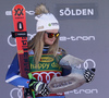 Winner Alice Robinson of New Zealand celebrates her medal won in the women giant slalom race of the Audi FIS Alpine skiing World cup in Soelden, Austria. First race of women Audi FIS Alpine skiing World cup season 2019-2020, women giant slalom, was held on Rettenbach glacier above Soelden, Austria, on Saturday, 26th of October 2019.
