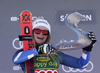 Winner Alice Robinson of New Zealand celebrates her medal won in the women giant slalom race of the Audi FIS Alpine skiing World cup in Soelden, Austria. First race of women Audi FIS Alpine skiing World cup season 2019-2020, women giant slalom, was held on Rettenbach glacier above Soelden, Austria, on Saturday, 26th of October 2019.
