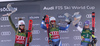 Winner Alice Robinson of New Zealand (M), second placed Mikaela Shiffrin of USA (L) and third placed Tessa Worley of France (R) celebrate their medals won in the women giant slalom race of the Audi FIS Alpine skiing World cup in Soelden, Austria. First race of women Audi FIS Alpine skiing World cup season 2019-2020, women giant slalom, was held on Rettenbach glacier above Soelden, Austria, on Saturday, 26th of October 2019.
