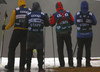 Ski team staff members during the qualifications in women sprint race of FIS Cross country skiing World Cup in Planica, Slovenia. Qualifications for women sprint finals of FIS Cross country skiing World Cup in Planica, Slovenia were held on Saturday, 21st of December 2019 in Planica, Slovenia.
