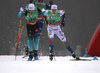 Renaud Jay of France (L), Joni Maeki of Finland (M) and Marcus Grate of Sweden (R) skiing in finals of men sprint race of FIS Cross country skiing World Cup in Planica, Slovenia. Finals of men sprint finals of FIS Cross country skiing World Cup in Planica, Slovenia were held on Saturday, 21st of December 2019 in Planica, Slovenia.
