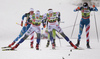 Second placed Stina Nilsson of Sweden (L) and winner Jonna Sundling of Sweden (R) skiing in  finals of women sprint race of FIS Cross country skiing World Cup in Planica, Slovenia. Finals of women sprint finals of FIS Cross country skiing World Cup in Planica, Slovenia were held on Saturday, 21st of December 2019 in Planica, Slovenia.
