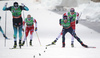 winner Lucas Chanavat of France (L) and second placed Federico Pellegrino of Italy (R) skiing in finals of men sprint race of FIS Cross country skiing World Cup in Planica, Slovenia. Finals of men sprint finals of FIS Cross country skiing World Cup in Planica, Slovenia were held on Saturday, 21st of December 2019 in Planica, Slovenia.
