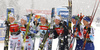 Second placed Maja Dahlqvist of Sweden, Linn Svahn of Sweden, winning team Linn Svahn of Sweden, Maja Dahlqvist of Sweden and Nadine Faehndrich of Switzerland, Laurien Van Der Graaff of Switzerland  celebrate their medals won in the women team sprint race of FIS Cross country skiing World Cup in Planica, Slovenia. Finals of women team sprint finals of FIS Cross country skiing World Cup in Planica, Slovenia were held on Sunday, 22nd of December 2019 in Planica, Slovenia.
