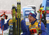 Joni Maeki of Finland and Joni Maeki of Finland  celebrate their medals won in the men team sprint race of FIS Cross country skiing World Cup in Planica, Slovenia. Finals of men team sprint finals of FIS Cross country skiing World Cup in Planica, Slovenia were held on Sunday, 22nd of December 2019 in Planica, Slovenia.
