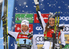 `second placed team Jonna Sundling of Sweden and Stina Nilsson of Sweden celebrate their medals won in the women team sprint race of FIS Cross country skiing World Cup in Planica, Slovenia. Finals of women team sprint finals of FIS Cross country skiing World Cup in Planica, Slovenia were held on Sunday, 22nd of December 2019 in Planica, Slovenia.
