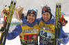 Ristomatti Hakola of Finland and Joni Maeki of Finland  celebrate their medals won in the men team sprint race of FIS Cross country skiing World Cup in Planica, Slovenia. Finals of men team sprint finals of FIS Cross country skiing World Cup in Planica, Slovenia were held on Sunday, 22nd of December 2019 in Planica, Slovenia.
