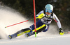 Meta Hrovat of Slovenia skiing during the first run of the women slalom Snow Queen trophy race of the Audi FIS Alpine skiing World cup in Zagreb, Croatia. Women Snow Queen Trophy slalom race of Audi FIS Alpine skiing World cup season 2019-2020, was held on Sljeme above Zagreb, Croatia, on Saturday, 4th of January 2020.
