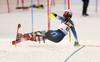 Nella Korpio of Finland skiing during the first run of the women slalom Snow Queen trophy race of the Audi FIS Alpine skiing World cup in Zagreb, Croatia. Women Snow Queen Trophy slalom race of Audi FIS Alpine skiing World cup season 2019-2020, was held on Sljeme above Zagreb, Croatia, on Saturday, 4th of January 2020.
