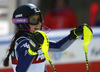 Martina Peterlini of Italy reacts in finish of the second run of the women slalom Snow Queen trophy race of the Audi FIS Alpine skiing World cup in Zagreb, Croatia. Women Snow Queen Trophy slalom race of Audi FIS Alpine skiing World cup season 2019-2020, was held on Sljeme above Zagreb, Croatia, on Saturday, 4th of January 2020.
