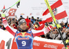 Second placed Vincent Kriechmayr of Austria celebrate their medals won in the men downhill race of the Audi FIS Alpine skiing World cup in Kitzbuehel, Austria. Men downhill race of Audi FIS Alpine skiing World cup 2019-2020, was held on Streif in Kitzbuehel, Austria, on Saturday, 25th of January 2020.
