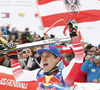 Winner Matthias Mayer of Austria celebrate their medals won in the men downhill race of the Audi FIS Alpine skiing World cup in Kitzbuehel, Austria. Men downhill race of Audi FIS Alpine skiing World cup 2019-2020, was held on Streif in Kitzbuehel, Austria, on Saturday, 25th of January 2020.
