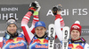 Winner Matthias Mayer of Austria (M), second placed Vincent Kriechmayr of Austria (L) and also second placed Beat Feuz of Switzerland (R) celebrate their medals won in the men downhill race of the Audi FIS Alpine skiing World cup in Kitzbuehel, Austria. Men downhill race of Audi FIS Alpine skiing World cup 2019-2020, was held on Streif in Kitzbuehel, Austria, on Saturday, 25th of January 2020.
