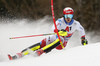 Loic Meillard of Switzerland skiing during first run of the men slalom race of the Audi FIS Alpine skiing World cup in Kitzbuehel, Austria. Men slalom race of Audi FIS Alpine skiing World cup 2019-2020, was held on Ganslernhang in Kitzbuehel, Austria, on Sunday, 26th of January 2020.
