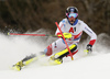 Tanguy Nef of Switzerland skiing during first run of the men slalom race of the Audi FIS Alpine skiing World cup in Kitzbuehel, Austria. Men slalom race of Audi FIS Alpine skiing World cup 2019-2020, was held on Ganslernhang in Kitzbuehel, Austria, on Sunday, 26th of January 2020.
