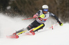 Elias Kolega of Croatia skiing during first run of the men slalom race of the Audi FIS Alpine skiing World cup in Kitzbuehel, Austria. Men slalom race of Audi FIS Alpine skiing World cup 2019-2020, was held on Ganslernhang in Kitzbuehel, Austria, on Sunday, 26th of January 2020.
