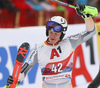 Timon Haugan of Norway reacts in finish of the second run of the men slalom race of the Audi FIS Alpine skiing World cup in Kitzbuehel, Austria. Men slalom race of Audi FIS Alpine skiing World cup 2019-2020, was held on Ganslernhang in Kitzbuehel, Austria, on Sunday, 26th of January 2020.

