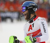 Marco Schwarz of Austria reacts in finish of the second run of the men slalom race of the Audi FIS Alpine skiing World cup in Kitzbuehel, Austria. Men slalom race of Audi FIS Alpine skiing World cup 2019-2020, was held on Ganslernhang in Kitzbuehel, Austria, on Sunday, 26th of January 2020.
