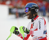 Marco Schwarz of Austria reacts in finish of the second run of the men slalom race of the Audi FIS Alpine skiing World cup in Kitzbuehel, Austria. Men slalom race of Audi FIS Alpine skiing World cup 2019-2020, was held on Ganslernhang in Kitzbuehel, Austria, on Sunday, 26th of January 2020.
