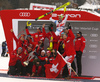 Team of Switzerland celebrating on the podium after the men slalom race of the Audi FIS Alpine skiing World cup in Kitzbuehel, Austria. Men slalom race of Audi FIS Alpine skiing World cup 2019-2020, was held on Ganslernhang in Kitzbuehel, Austria, on Sunday, 26th of January 2020..
